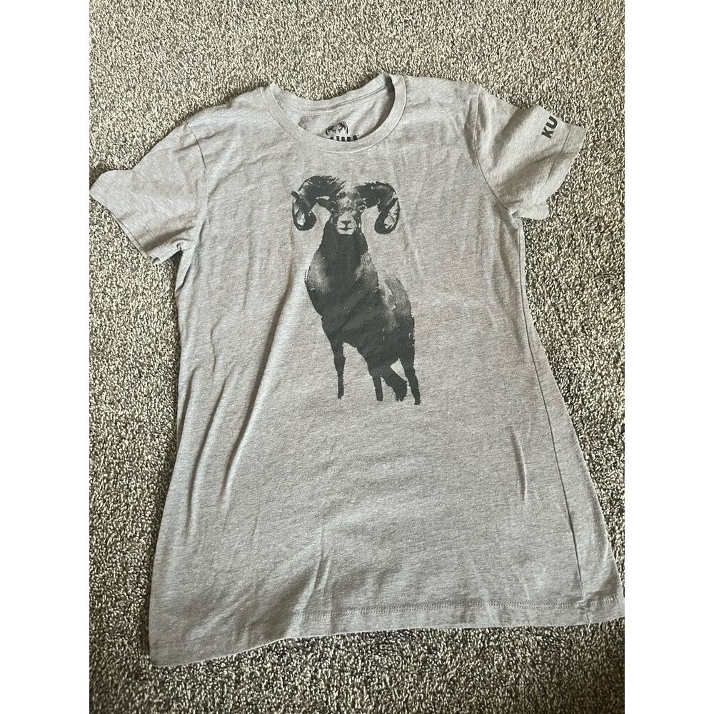 KUIU Womens Gray Ultralight Hunting Graphic T-Shirt Large Topo Logo Tee F7